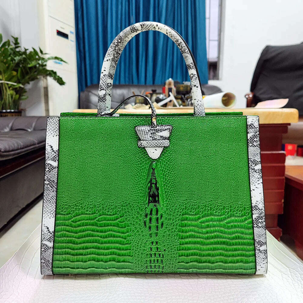 KIMLUD, Genuine leather 2023new crocodile tears Tote women's bag luxury brand handbag versatile shoulder bag, green, KIMLUD APPAREL - Womens Clothes