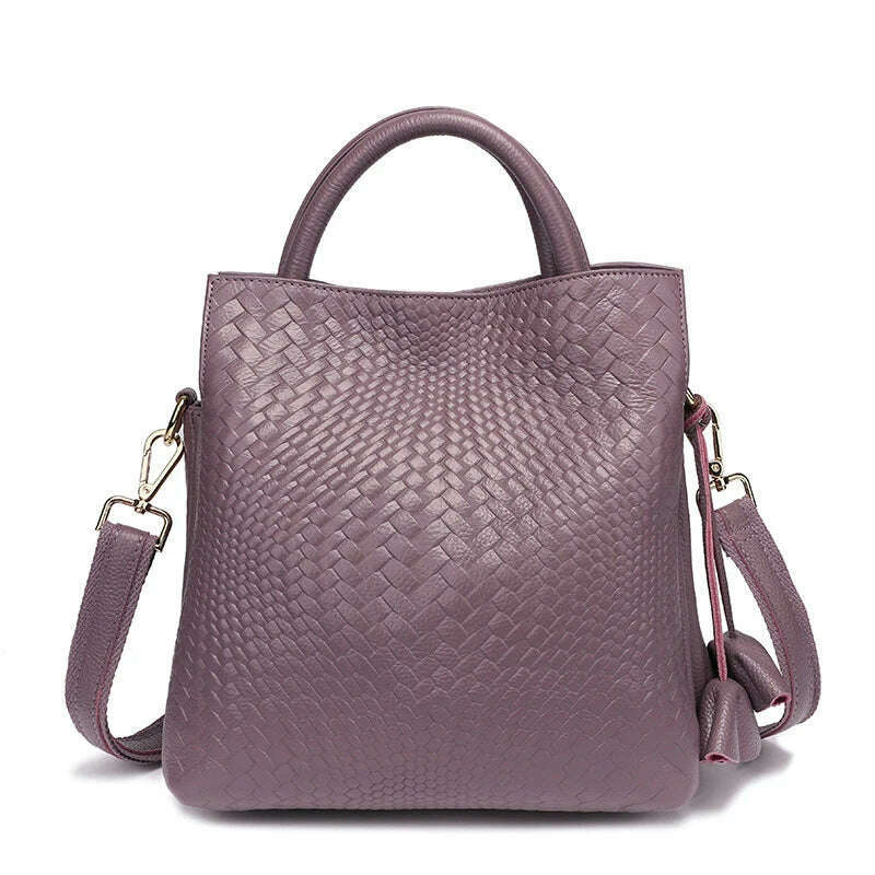 KIMLUD, Genuine Leather Bucket Bag for Women 2022 New Fashion Casual Handheld Women's Bag Commuter Style Large Capacity Bag, Taro purple, KIMLUD Womens Clothes