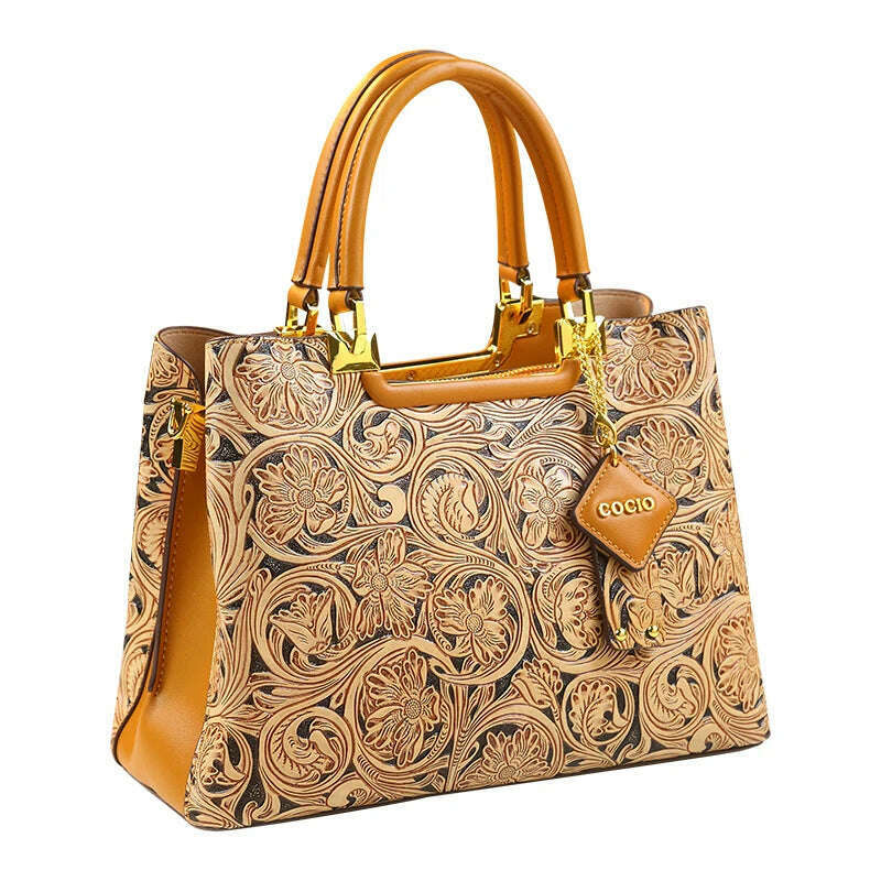 KIMLUD, Genuine Leather Carving Women's Handbags Original Design Lady Fashion Shoulder Messenger Bag Retro New Portable Tote Mom Bags, KIMLUD Womens Clothes