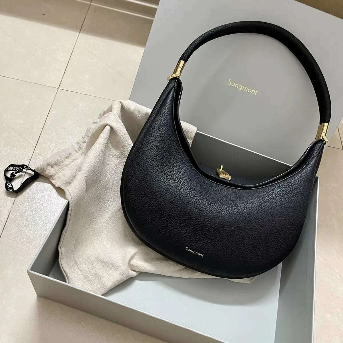 KIMLUD, Genuine leather Elegant Half Moon Underarm Shoulder Brand Designer Womens Bags for Women Ladies Bag Handbags High Quality Luxury, KIMLUD Womens Clothes