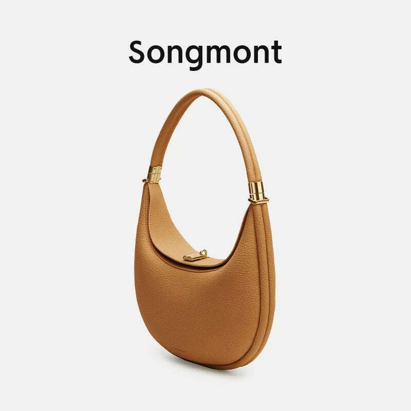KIMLUD, Genuine leather Elegant Half Moon Underarm Shoulder Brand Designer Womens Bags for Women Ladies Bag Handbags High Quality Luxury, brown, KIMLUD APPAREL - Womens Clothes