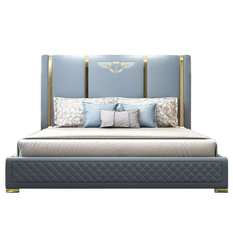 Genuine Leather entry lux bed frame modern Nordic camas ultimate bed кровать двуспальная lit beds سرير muebles de dormitorio ме - KIMLUD