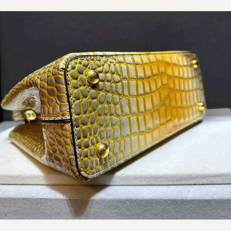 KIMLUD, Genuine Leather Gradient Crocodile Pattern Women Handbags Tote Bag Female 2024 V-Shaped Shoudler Messenger Bags Luxury Fashion, KIMLUD Womens Clothes