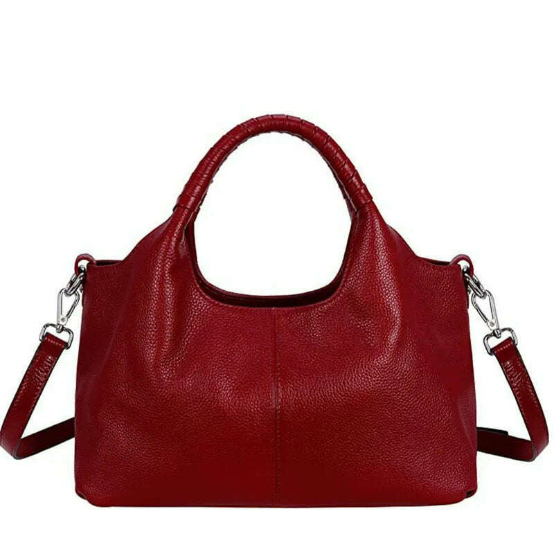 KIMLUD, Genuine Leather Handbags for Women Shoulder Bag Top Handle Satchel Ladies Large Capacity Solid Fashion Hobo Crossbody Bags, Red, KIMLUD APPAREL - Womens Clothes