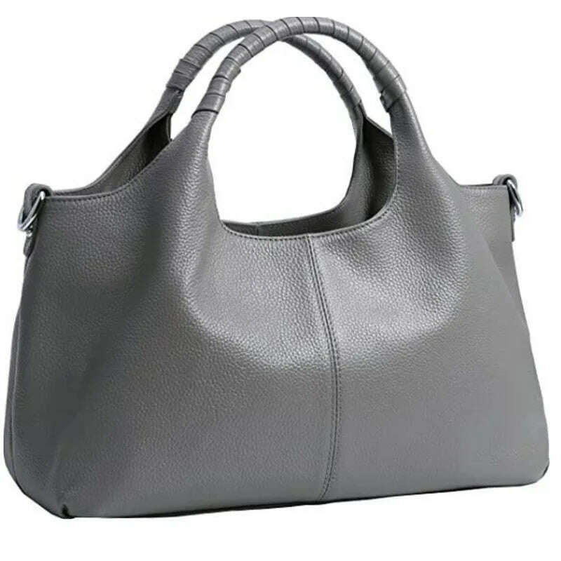 KIMLUD, Genuine Leather Handbags for Women Shoulder Bag Top Handle Satchel Ladies Large Capacity Solid Fashion Hobo Crossbody Bags, Gray, KIMLUD APPAREL - Womens Clothes