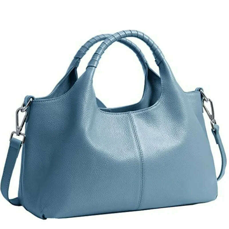 KIMLUD, Genuine Leather Handbags for Women Shoulder Bag Top Handle Satchel Ladies Large Capacity Solid Fashion Hobo Crossbody Bags, Sky Blue, KIMLUD APPAREL - Womens Clothes