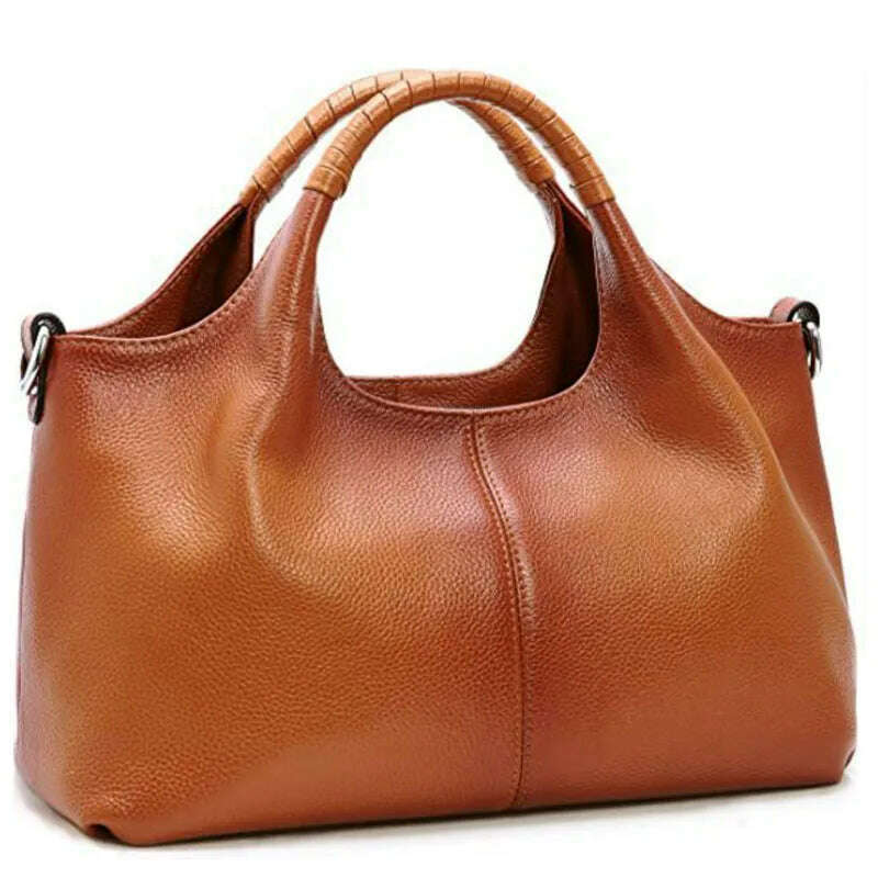 KIMLUD, Genuine Leather Handbags for Women Shoulder Bag Top Handle Satchel Ladies Large Capacity Solid Fashion Hobo Crossbody Bags, Chocolate, KIMLUD APPAREL - Womens Clothes