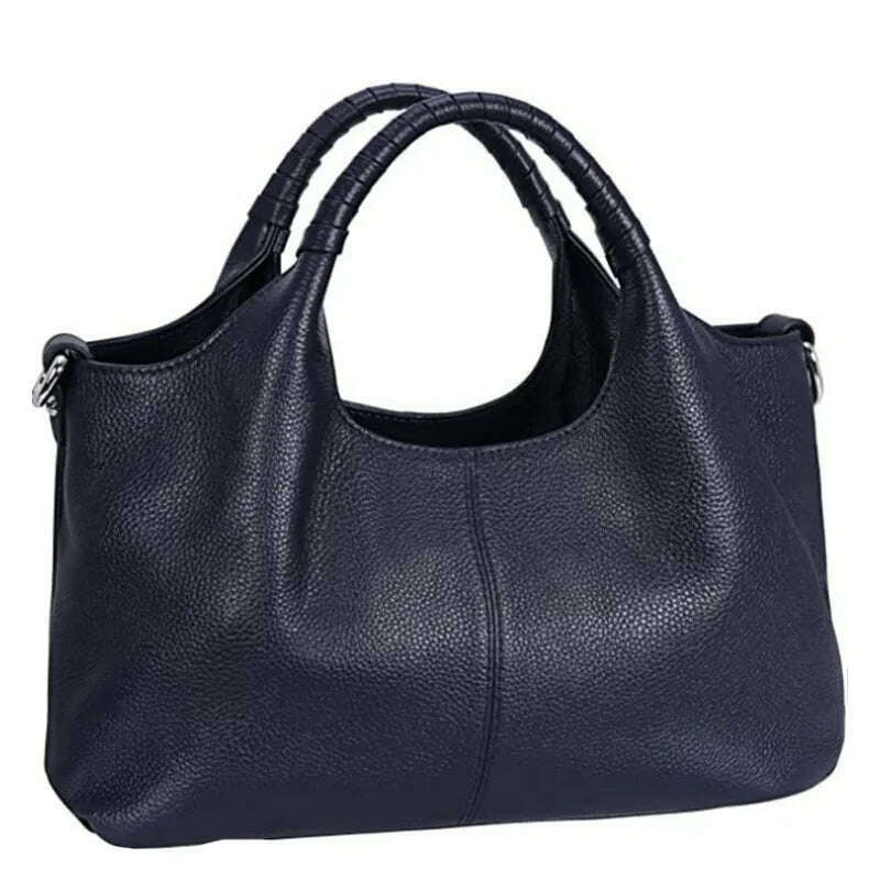 KIMLUD, Genuine Leather Handbags for Women Shoulder Bag Top Handle Satchel Ladies Large Capacity Solid Fashion Hobo Crossbody Bags, Blue, KIMLUD APPAREL - Womens Clothes