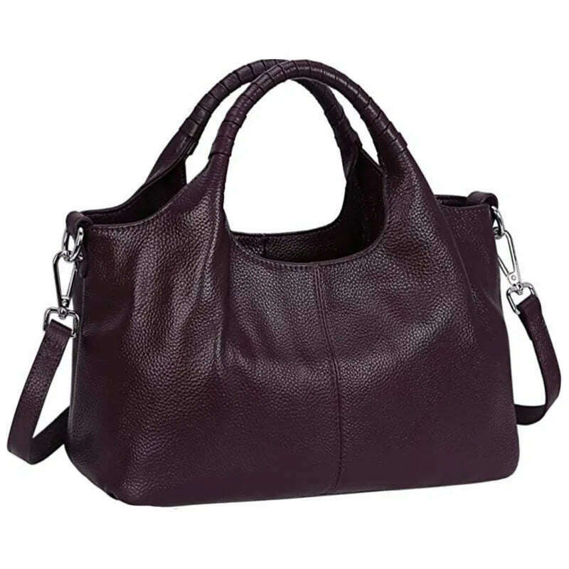 KIMLUD, Genuine Leather Handbags for Women Shoulder Bag Top Handle Satchel Ladies Large Capacity Solid Fashion Hobo Crossbody Bags, Auburn, KIMLUD APPAREL - Womens Clothes