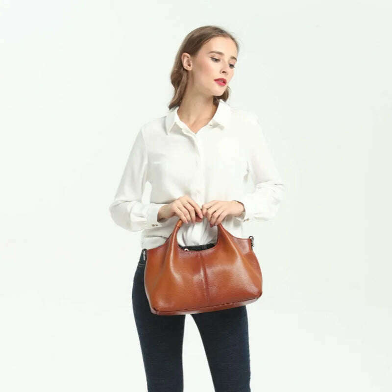 KIMLUD, Genuine Leather Handbags for Women Shoulder Bag Top Handle Satchel Ladies Large Capacity Solid Fashion Hobo Crossbody Bags, KIMLUD Womens Clothes