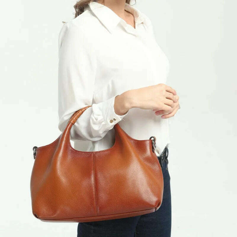 KIMLUD, Genuine Leather Handbags for Women Shoulder Bag Top Handle Satchel Ladies Large Capacity Solid Fashion Hobo Crossbody Bags, KIMLUD Womens Clothes