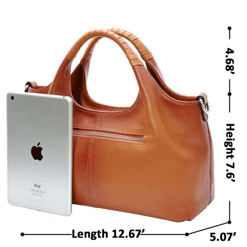 KIMLUD, Genuine Leather Handbags for Women Shoulder Bag Top Handle Satchel Ladies Large Capacity Solid Fashion Hobo Crossbody Bags, KIMLUD Womens Clothes