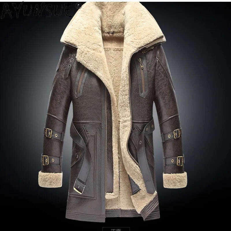 KIMLUD, Genuine Leather Jackets Men 2022 New Natural Sheepskin Coats Real Fur Double Collar Thick Winter Jacket Men's Fur Jacket Long, KIMLUD Women's Clothes