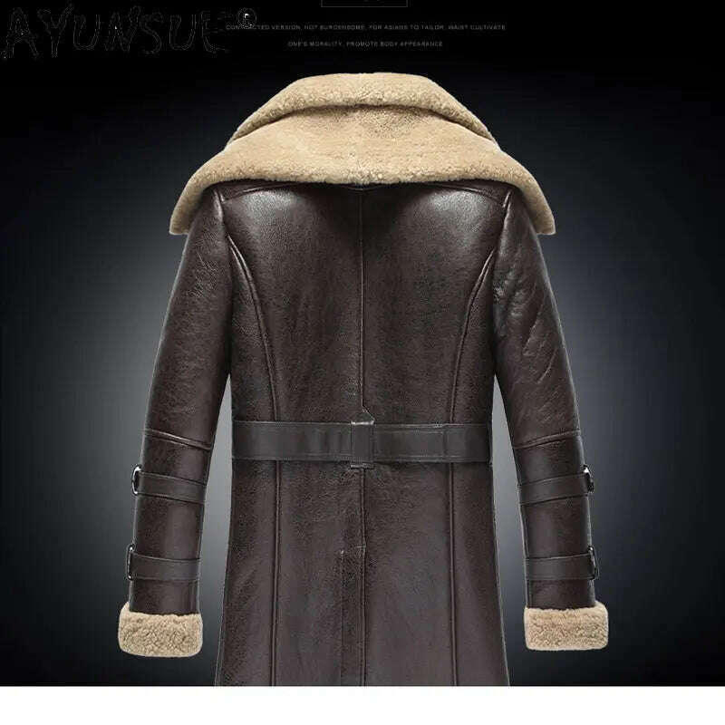 KIMLUD, Genuine Leather Jackets Men 2022 New Natural Sheepskin Coats Real Fur Double Collar Thick Winter Jacket Men's Fur Jacket Long, KIMLUD Womens Clothes