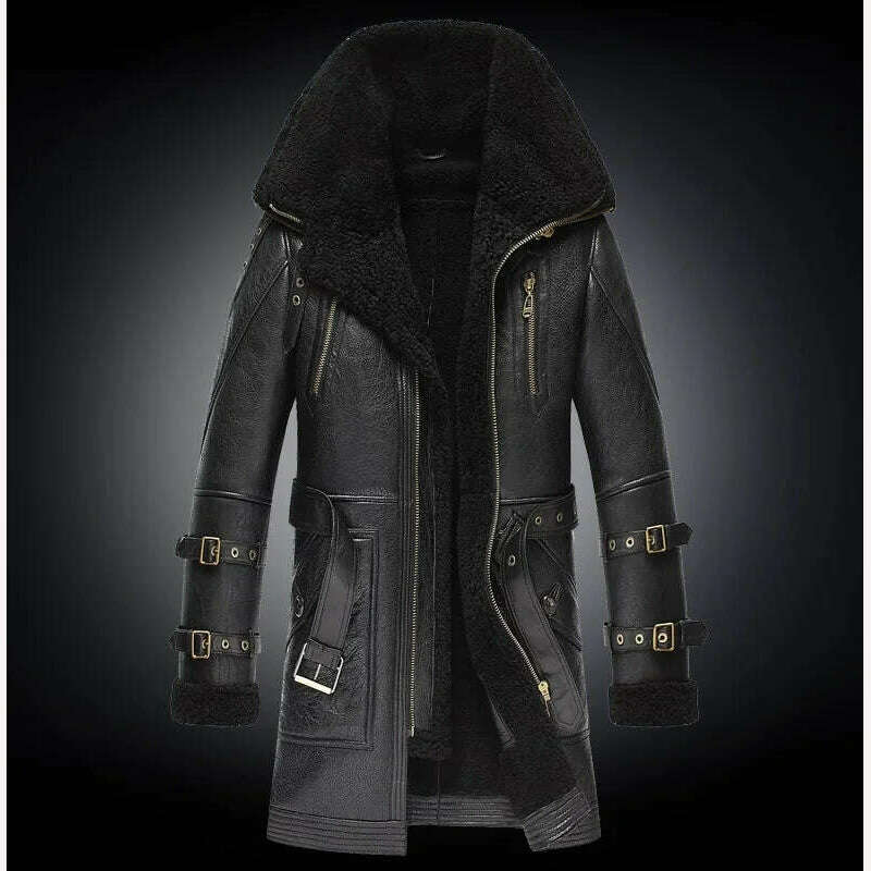 KIMLUD, Genuine Leather Jackets Men 2022 New Natural Sheepskin Coats Real Fur Double Collar Thick Winter Jacket Men's Fur Jacket Long, black double volume / S, KIMLUD APPAREL - Womens Clothes