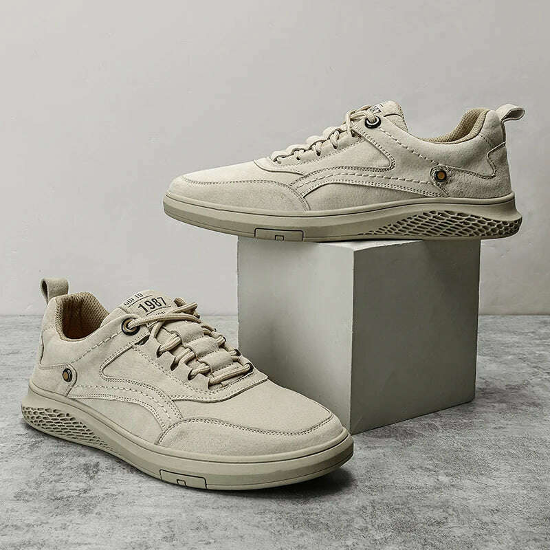 KIMLUD, Genuine Leather Men Shoes fashion Loafers Breathable Autumn lace up comfortable Casual Shoes Men Outdoor Sneakers shoes Zapatos, sand / 38, KIMLUD APPAREL - Womens Clothes