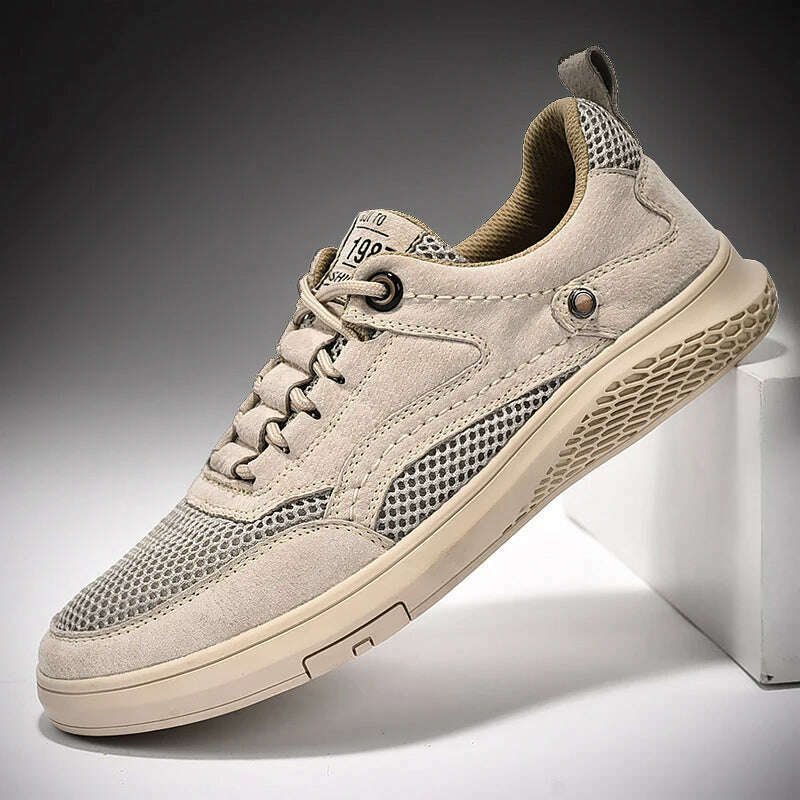 KIMLUD, Genuine Leather Men Shoes fashion Loafers Breathable Autumn lace up comfortable Casual Shoes Men Outdoor Sneakers shoes Zapatos, sand 2 / 38, KIMLUD APPAREL - Womens Clothes