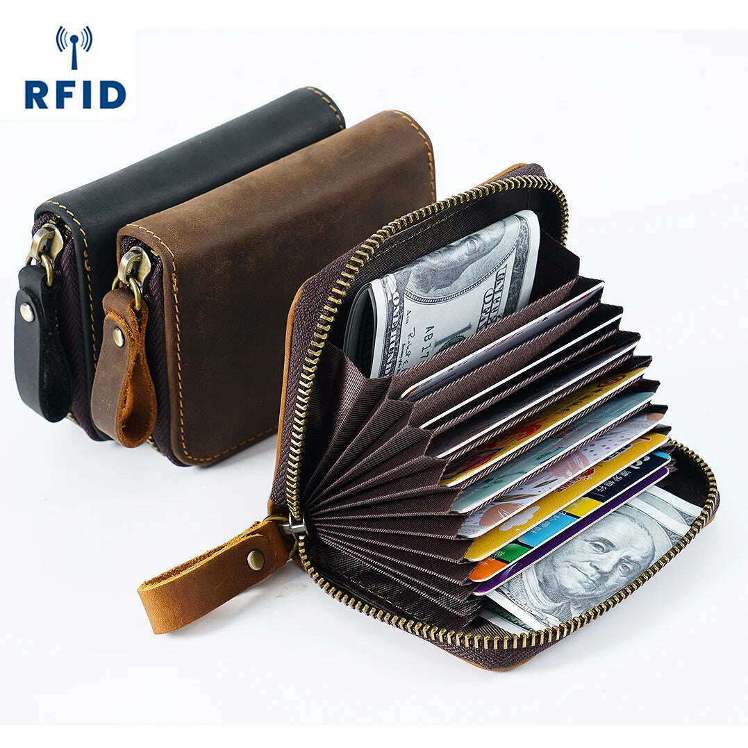 KIMLUD, Genuine Leather Rfid Anti Magnetic Large Capacity Card Holder Vintage Retro Style For Wallet Unisex, KIMLUD Womens Clothes