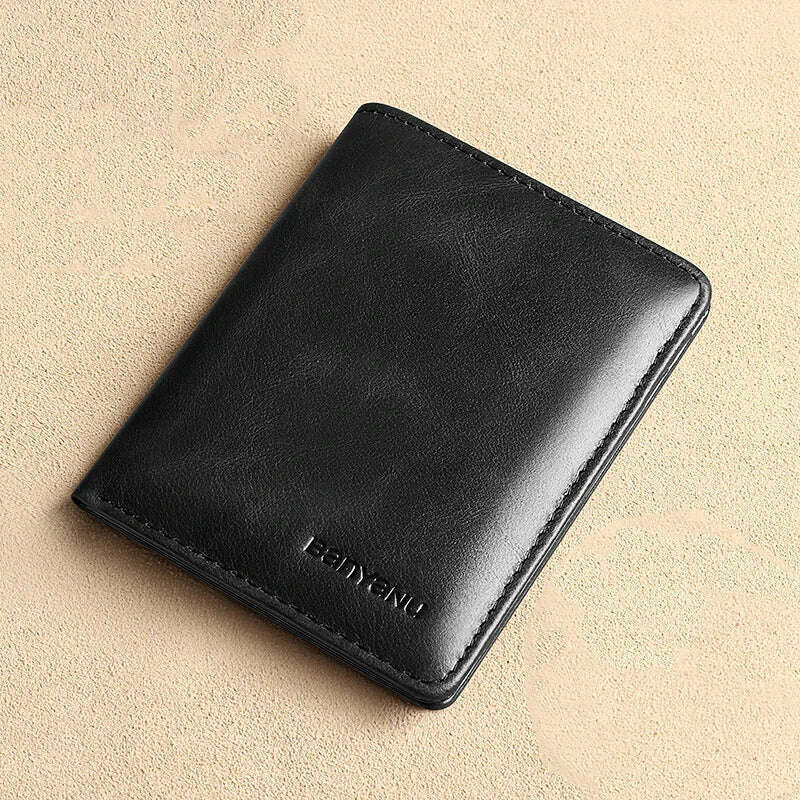 KIMLUD, Genuine Leather Rfid Wallet for Men Slim Vertical Wallets Black Thin Short ID Credit Card Holder Minimalist Men's Blue Money Bag, Vintage Black, KIMLUD Womens Clothes