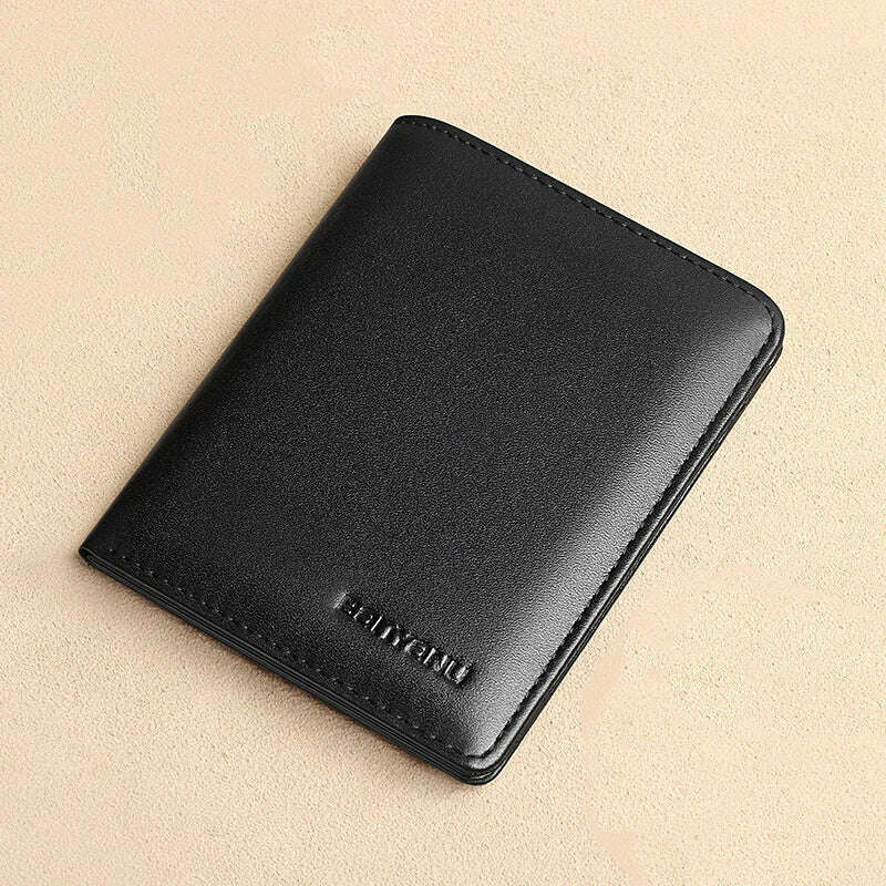 KIMLUD, Genuine Leather Rfid Wallet for Men Slim Vertical Wallets Black Thin Short ID Credit Card Holder Minimalist Men's Blue Money Bag, Plain Black, KIMLUD Womens Clothes