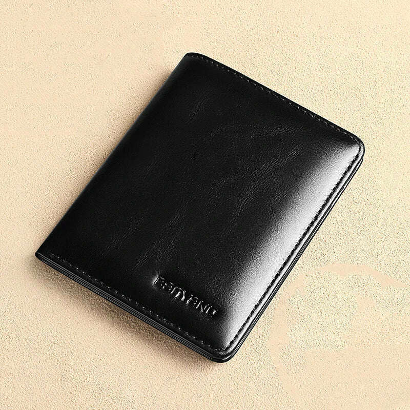 KIMLUD, Genuine Leather Rfid Wallet for Men Slim Vertical Wallets Black Thin Short ID Credit Card Holder Minimalist Men's Blue Money Bag, Oil Wax Black, KIMLUD Womens Clothes