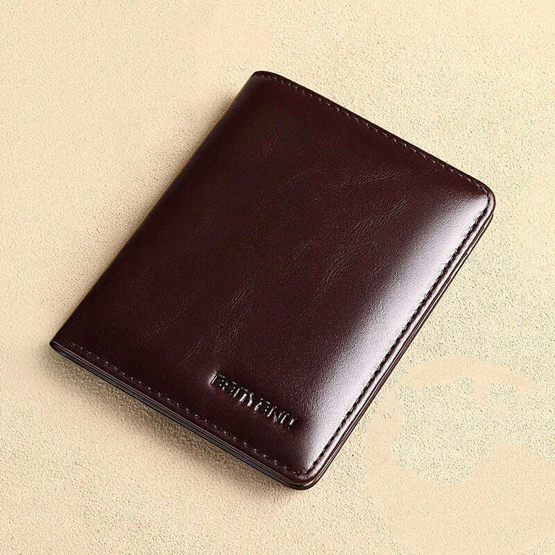 KIMLUD, Genuine Leather Rfid Wallet for Men Slim Vertical Wallets Black Thin Short ID Credit Card Holder Minimalist Men's Blue Money Bag, Oil Wax Coffee, KIMLUD Womens Clothes