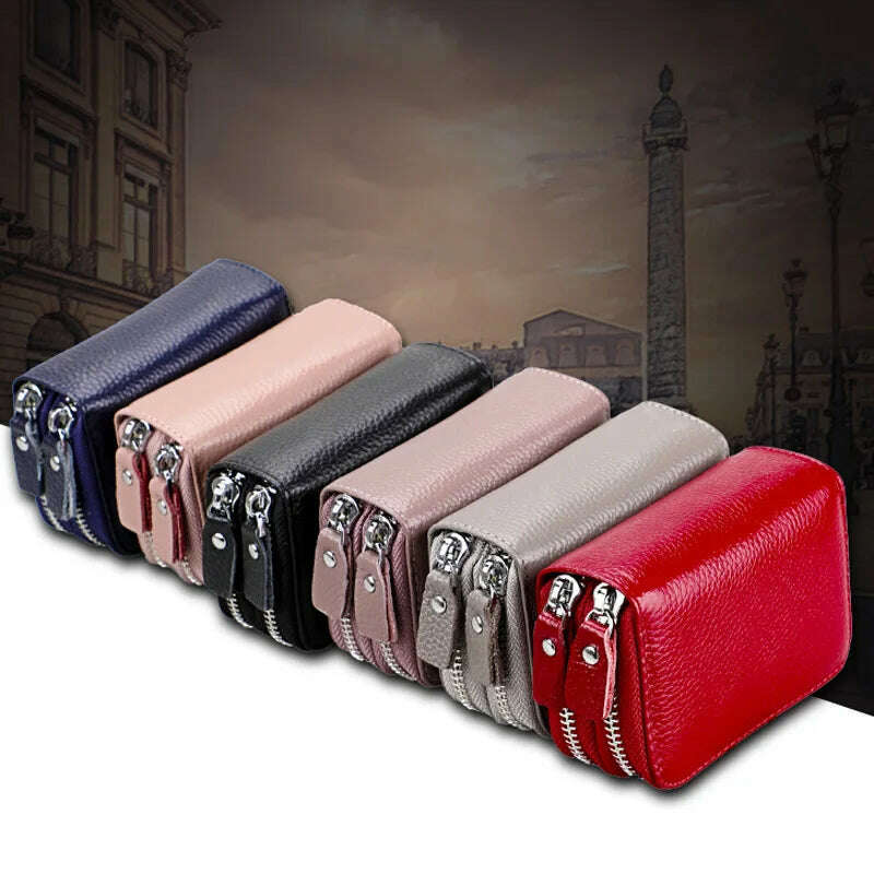 KIMLUD, Genuine Leather Rfid Women's Zipper Card Wallet Small Change Wallet Purse For Female Short Wallets With Card Holders Woman Purse, KIMLUD Womens Clothes