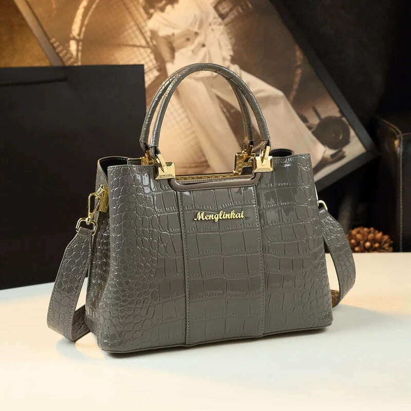 KIMLUD, Genuine Leather Women Handbag 2023 New Fashion Brand Crocodile Pattern Lady Portable Tote Bag Shoulder Crossbody Bags For Female, KIMLUD Womens Clothes