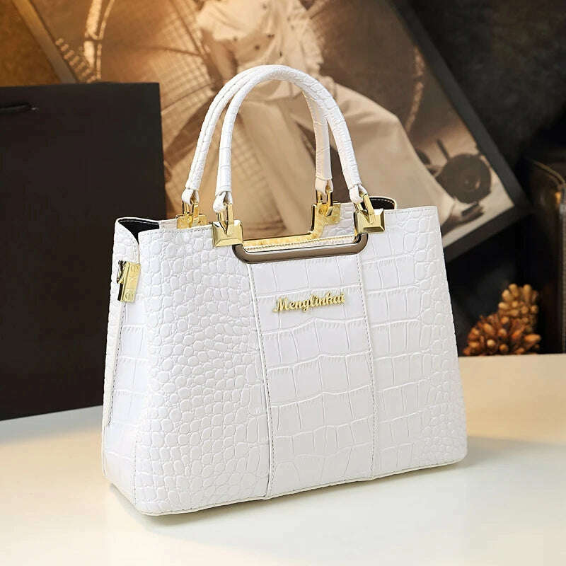 KIMLUD, Genuine Leather Women Handbag 2023 New Fashion Brand Crocodile Pattern Lady Portable Tote Bag Shoulder Crossbody Bags For Female, White, KIMLUD Womens Clothes