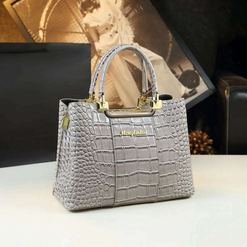 KIMLUD, Genuine Leather Women Handbag 2023 New Fashion Brand Crocodile Pattern Lady Portable Tote Bag Shoulder Crossbody Bags For Female, KIMLUD Womens Clothes