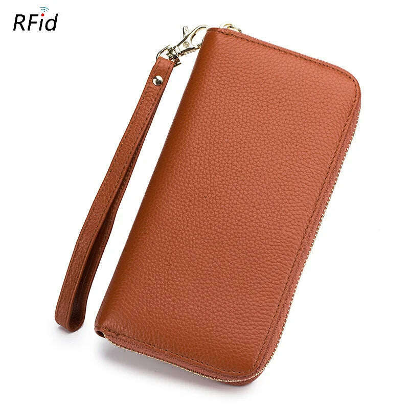 KIMLUD, Genuine Leather Women Solid Long Wallets Ladies Tassel Design Clutch Female Phone Money Bag Coin Zipper Purse Rfid Card Holder, KIMLUD Womens Clothes