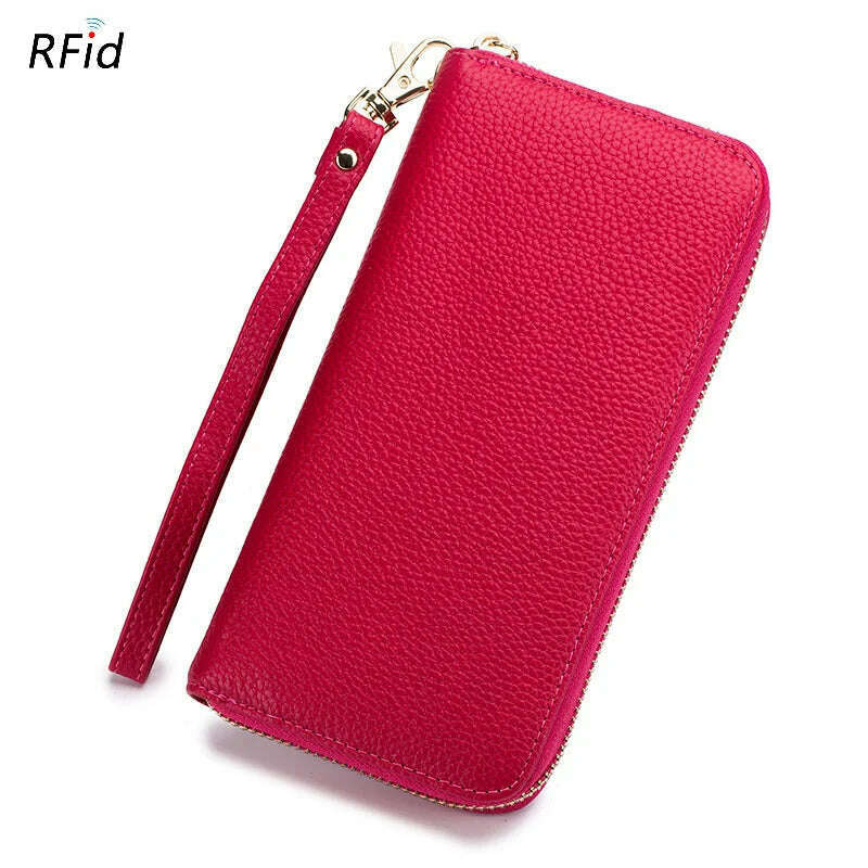 KIMLUD, Genuine Leather Women Solid Long Wallets Ladies Tassel Design Clutch Female Phone Money Bag Coin Zipper Purse Rfid Card Holder, Rose, KIMLUD Womens Clothes