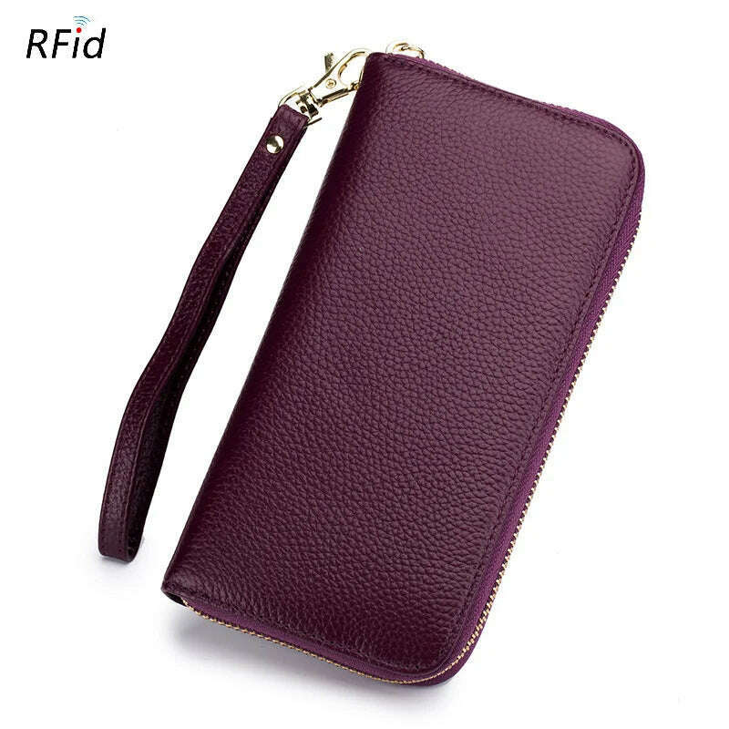 KIMLUD, Genuine Leather Women Solid Long Wallets Ladies Tassel Design Clutch Female Phone Money Bag Coin Zipper Purse Rfid Card Holder, KIMLUD Womens Clothes