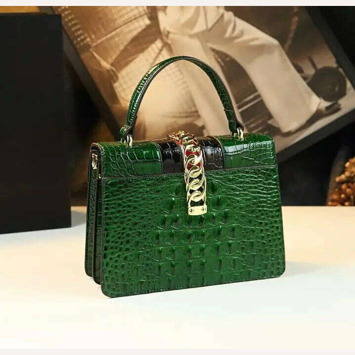 KIMLUD, Genuine Leather Women&#39;s Handbags Luxury Fashion Shoulder Crossbody Bag Crocodile Pattern Small Square Portable Messenger Bags, KIMLUD Womens Clothes