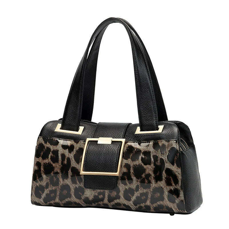 KIMLUD, Genuine Leather Women's Bag 2023 New Fashion Leopard Pattern Shoulder Bag Cowhide Handbag Women's Bag, Leopard, KIMLUD Women's Clothes