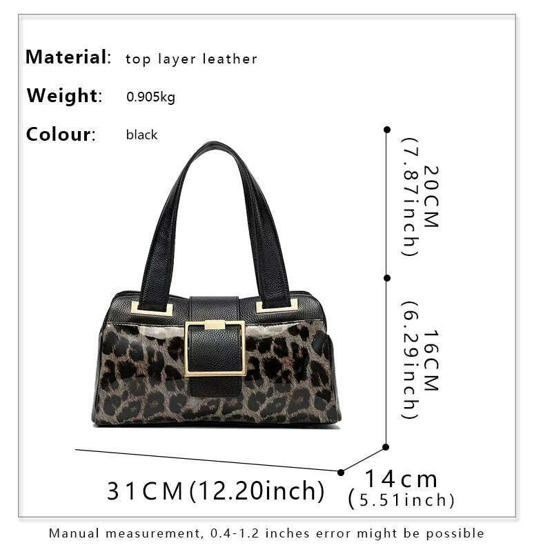 KIMLUD, Genuine Leather Women's Bag 2023 New Fashion Leopard Pattern Shoulder Bag Cowhide Handbag Women's Bag, KIMLUD Womens Clothes