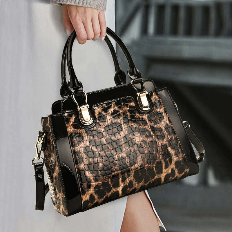 KIMLUD, Genuine leather women's bag, leopard print handbag, large-capacity fashion trend, first-layer cowhide one-shoulder crossbody bag, Leopard color, KIMLUD Women's Clothes