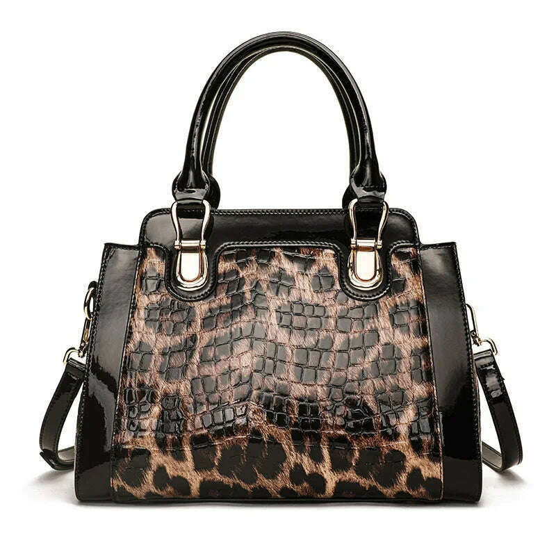 KIMLUD, Genuine leather women's bag, leopard print handbag, large-capacity fashion trend, first-layer cowhide one-shoulder crossbody bag, KIMLUD Womens Clothes