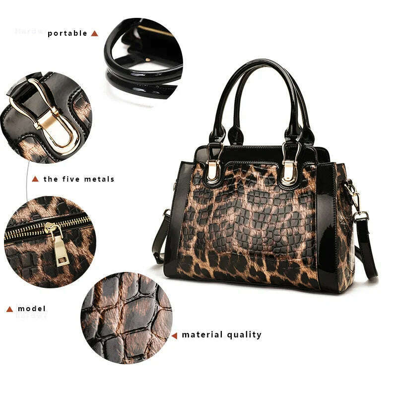 KIMLUD, Genuine leather women's bag, leopard print handbag, large-capacity fashion trend, first-layer cowhide one-shoulder crossbody bag, KIMLUD Womens Clothes