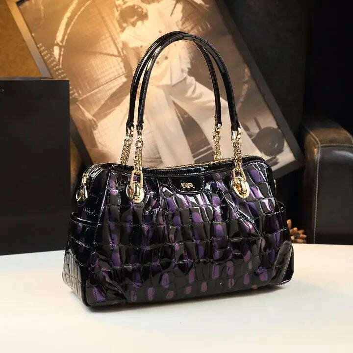 KIMLUD, Genuine Leather Women's Handbags Fashion Large Capacity Lady Crocodile Pattern Underarm Tote Bag Shoulder Messenger Bags 2023, Purple, KIMLUD Women's Clothes