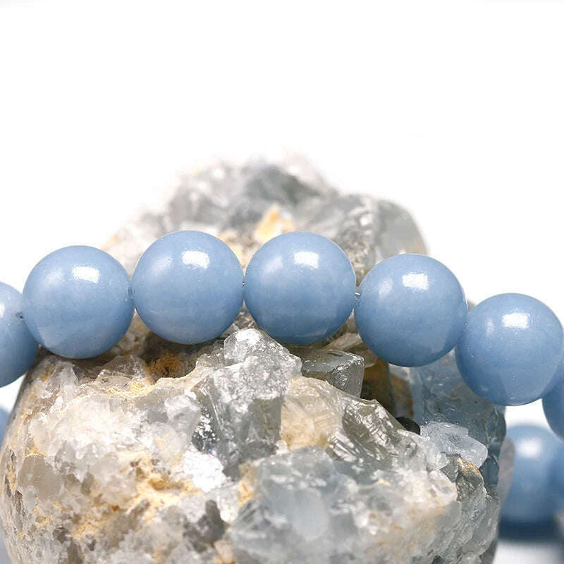KIMLUD, Genuine Natural Stone Peru Blue Angelite Round Beads 6 8 10MM  Bracelet For Women Men Energy Handmade Jewelry Gift, KIMLUD Womens Clothes