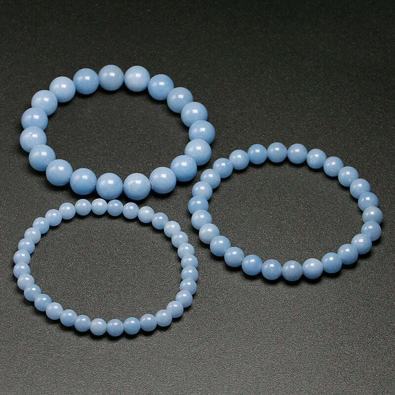KIMLUD, Genuine Natural Stone Peru Blue Angelite Round Beads 6 8 10MM  Bracelet For Women Men Energy Handmade Jewelry Gift, KIMLUD Womens Clothes