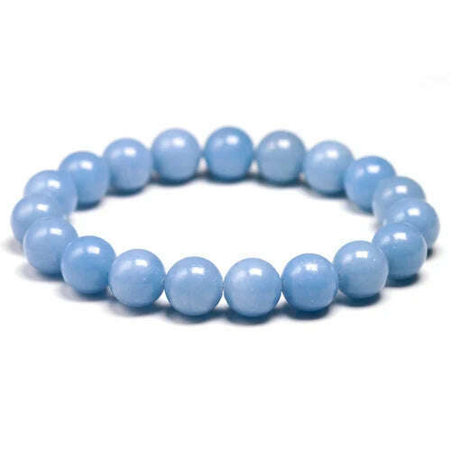 KIMLUD, Genuine Natural Stone Peru Blue Angelite Round Beads 6 8 10MM  Bracelet For Women Men Energy Handmade Jewelry Gift, Beads 10mm / 19cm  7.5inch, KIMLUD APPAREL - Womens Clothes