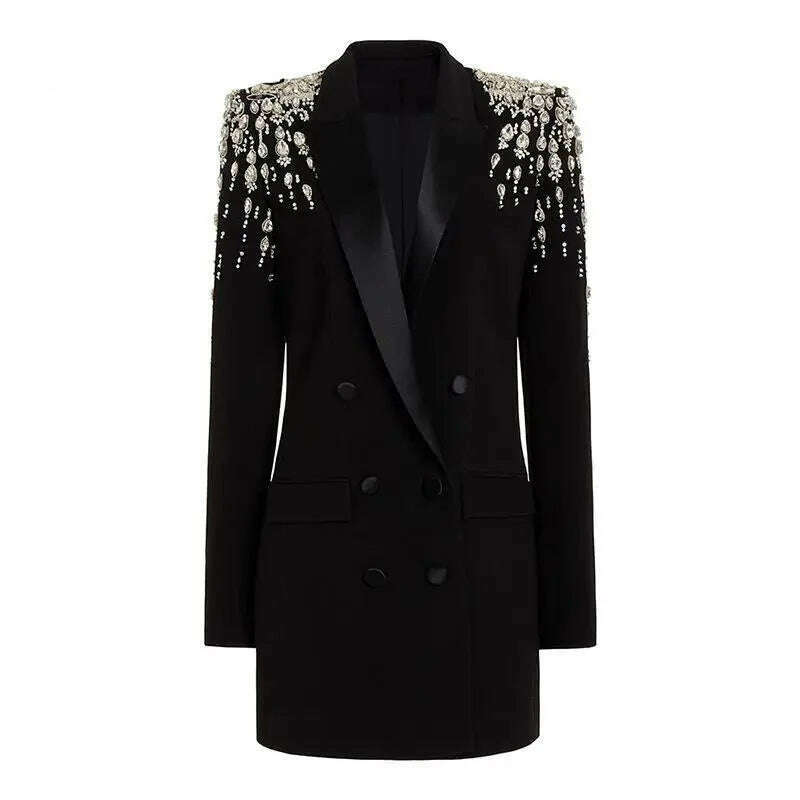 KIMLUD, GetSpring Women Blazer 2023 Autumn Winter Double Breasted Full Sleeve Ladies Black Blazer Coat Fashion Women's Slim Suit Jacket, KIMLUD Women's Clothes