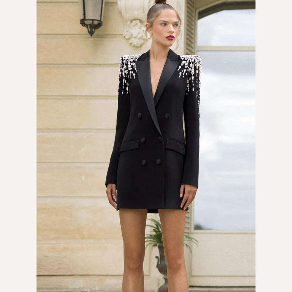 KIMLUD, GetSpring Women Blazer 2023 Autumn Winter Double Breasted Full Sleeve Ladies Black Blazer Coat Fashion Women's Slim Suit Jacket, KIMLUD Women's Clothes