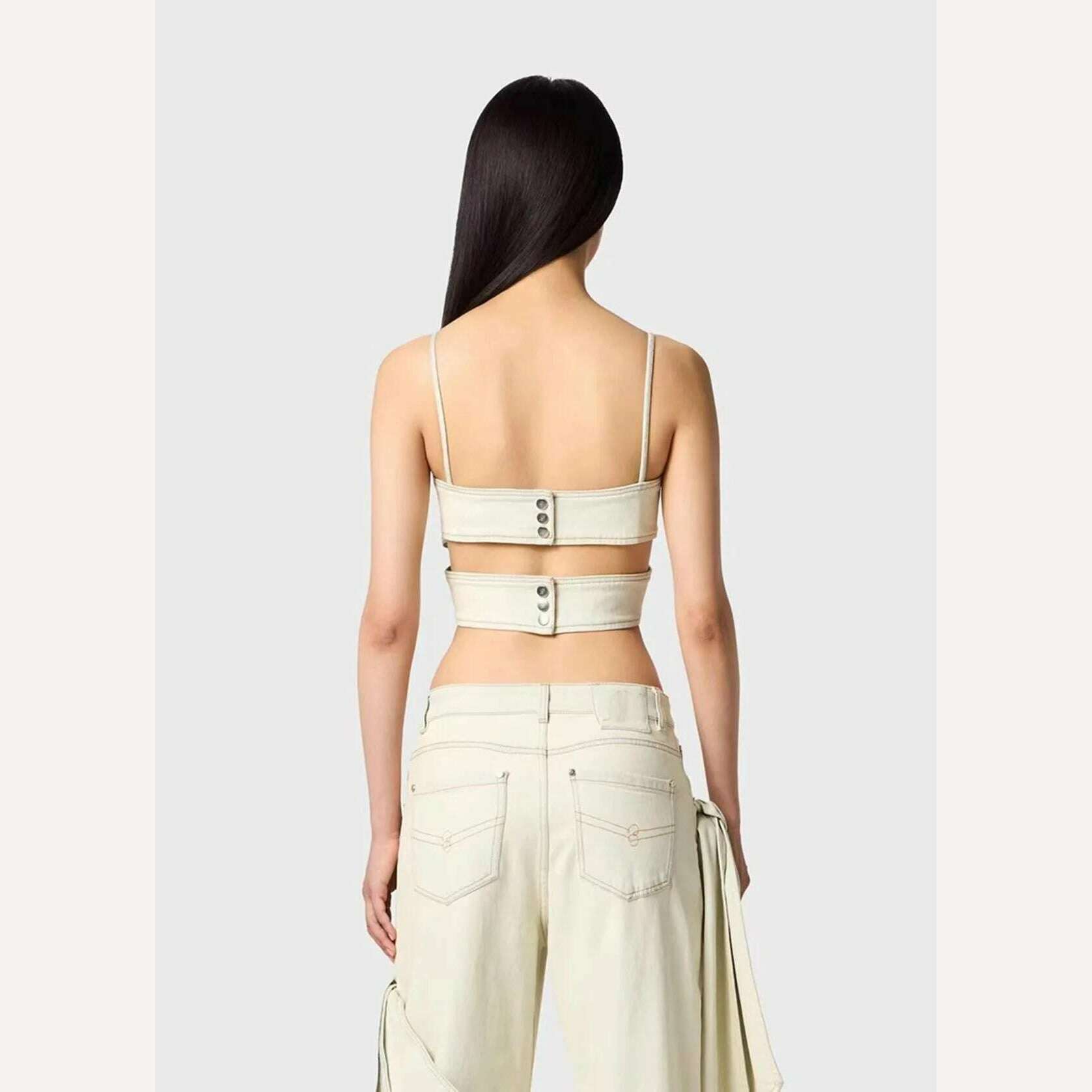 GetSpring Women Denim Pants Sets 2024 Vintage 3D Bow Strapless Backless Sexy Crop Tops Straight Wide Leg Jeans Two Pieces Sets - KIMLUD