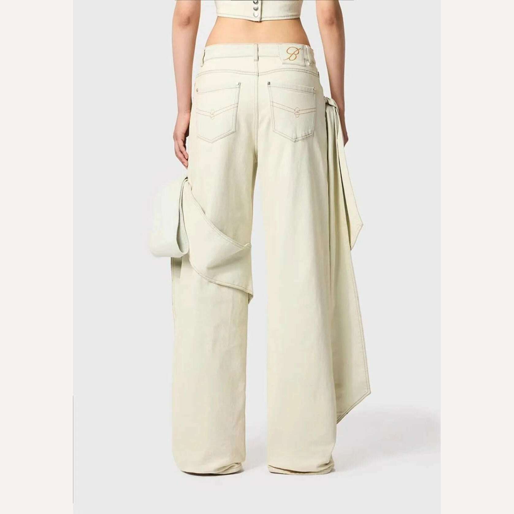 GetSpring Women Denim Pants Sets 2024 Vintage 3D Bow Strapless Backless Sexy Crop Tops Straight Wide Leg Jeans Two Pieces Sets - KIMLUD