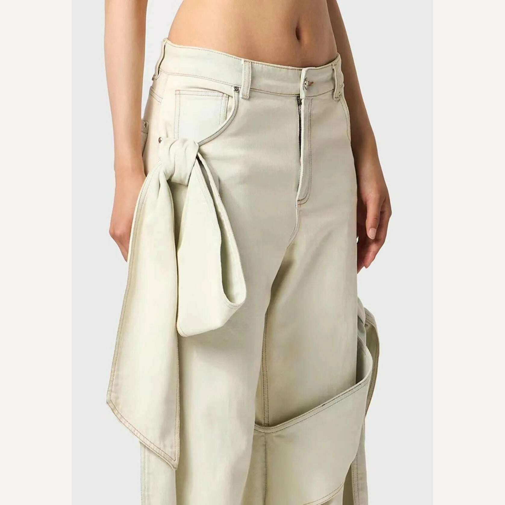 GetSpring Women Denim Pants Sets 2024 Vintage 3D Bow Strapless Backless Sexy Crop Tops Straight Wide Leg Jeans Two Pieces Sets - KIMLUD