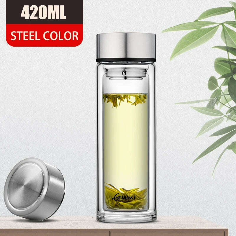 GIANXI Double-layer Glass Cup Heat-resistant Water Cups With Tea Drain Filter Office Large Capacity Glasses Drinkware - KIMLUD