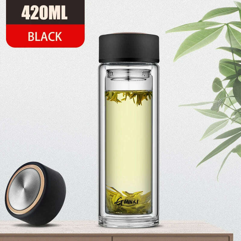 GIANXI Double-layer Glass Cup Heat-resistant Water Cups With Tea Drain Filter Office Large Capacity Glasses Drinkware - KIMLUD